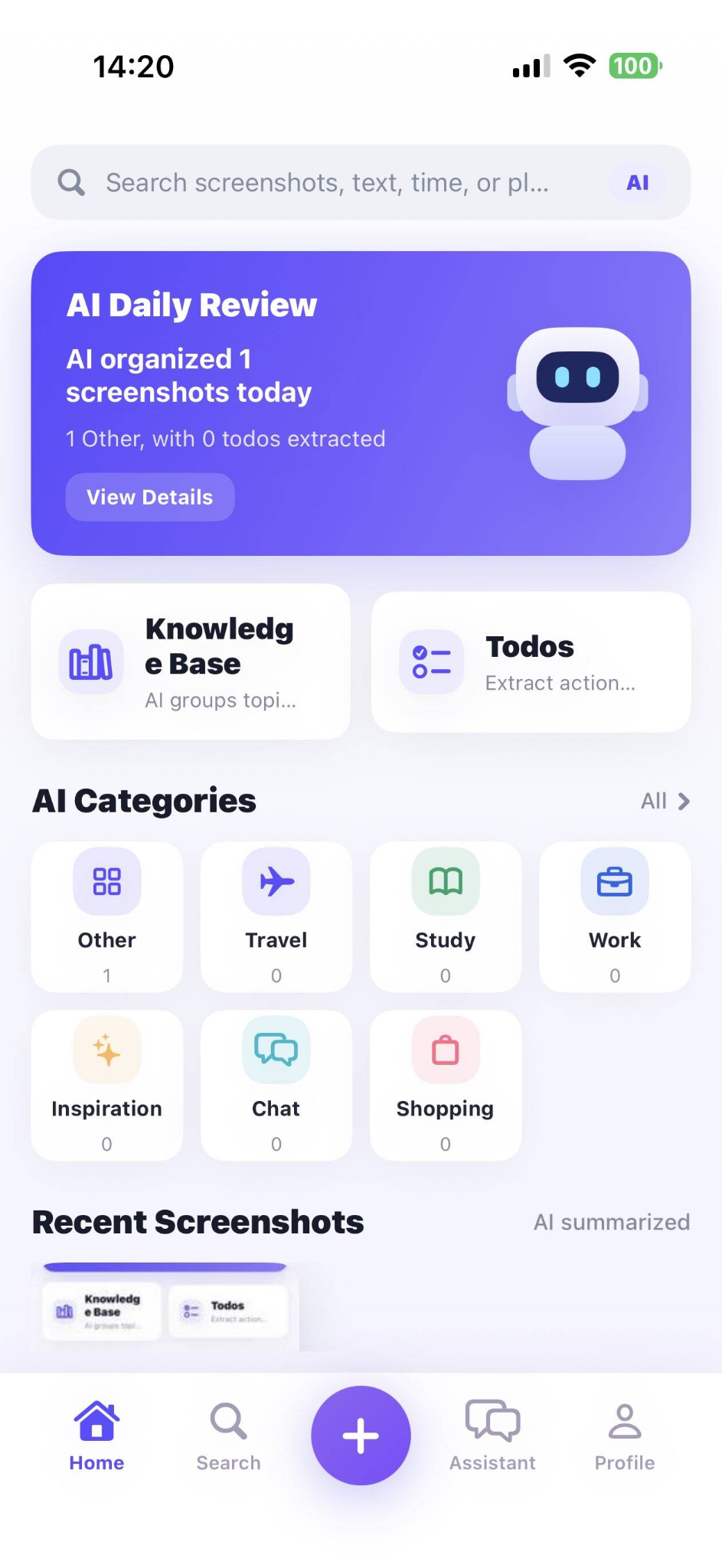 SnapMind Home Screen