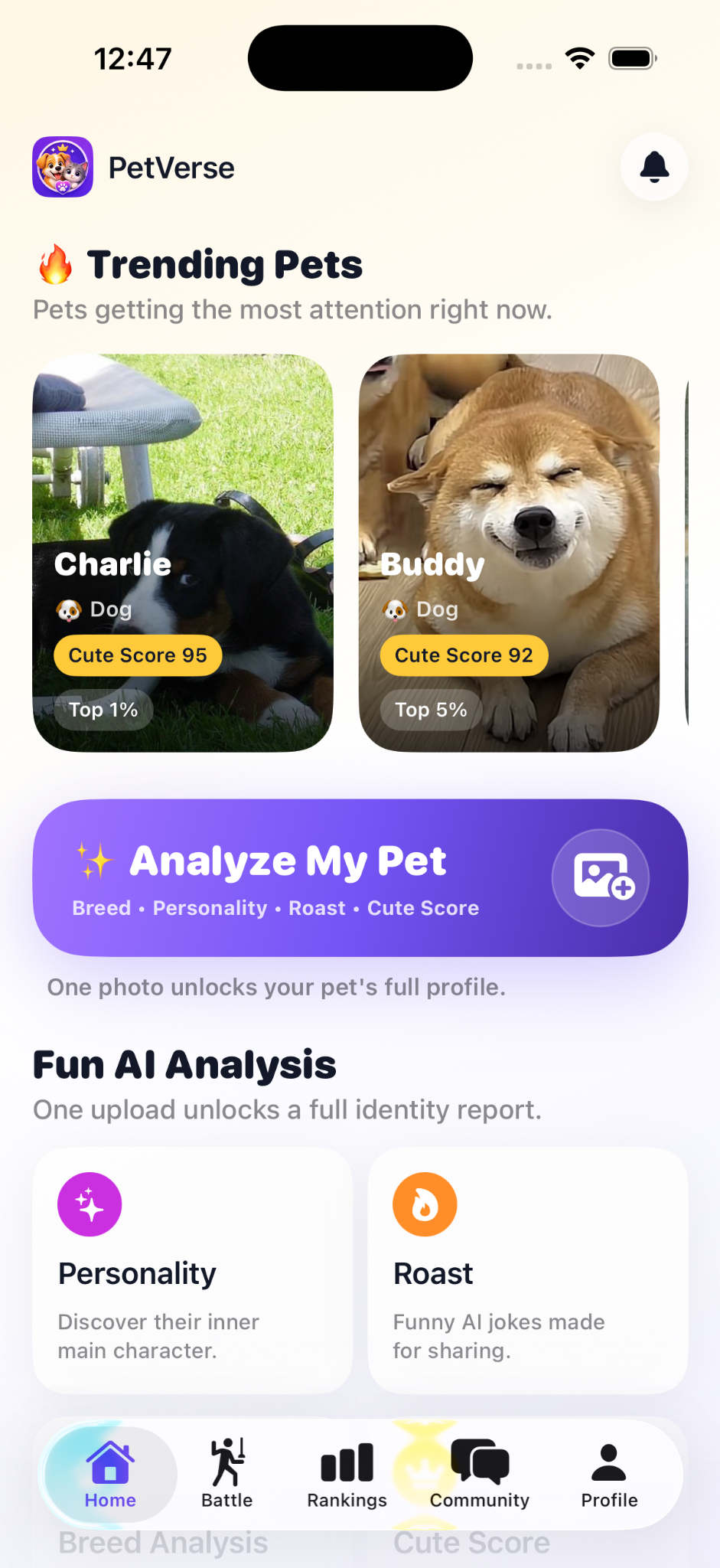PetVerse home screen